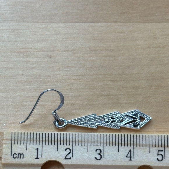Vintage Art Deco-Inspired Artisan 925 Silver Marcasite Earrings - Picture 10 of 10